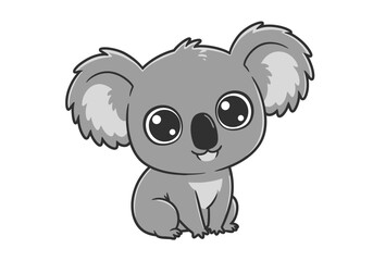 A cute cartoonstyled gray koala bear with fluffy ears sits against a white background © Chico Store