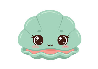 A stylized cartoonish cute clam with large eyes and a small mouth