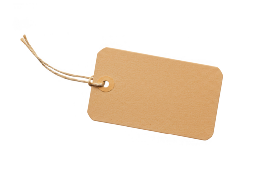 A blank cardboard price tag with string isolated on transparent background - Powered by Adobe