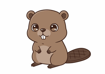 Cartoon beaver with brown fur small ears large eyes and a flat tail with crosshatch patterns