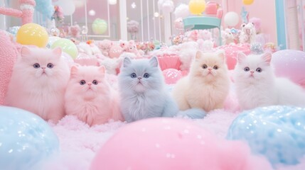 Pastel kittens in a dreamy, fluffy, pink and blue wonderland