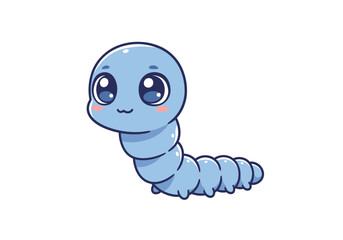 Cartoon blue caterpillar with big eyes and pink cheeks isolated on white