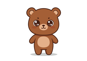 Cartoon brown bear stands Eyes big round belly