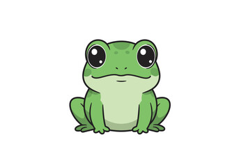 Cartoon frog large eyes bright green sitting position