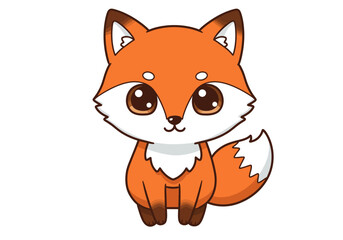 Cartoon fox with big eyes white chest and tail tip orange body and brown feet