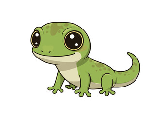 Cartoon gecko with green skin big eyes small spots and curled tail isolated on a white background