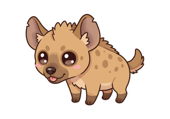 Cartoon hyena with spots big eyes and a small tongue out