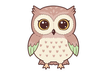 Obraz premium Cartoon owl with brown feathers large eyes small beak and heart patterns on its chest