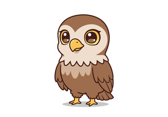 Cartoon owl with brown and beige feathers bright yellow eyes and small feet