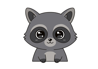 Cartoon raccoon gray black mask big eyes small nose cute