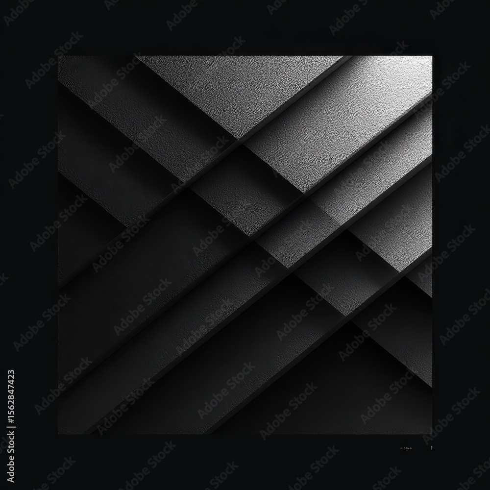 Leinwandbilder Abstract grayscale artwork featuring layered, diagonally intersecting rectangles creating depth and shadow play within a square format