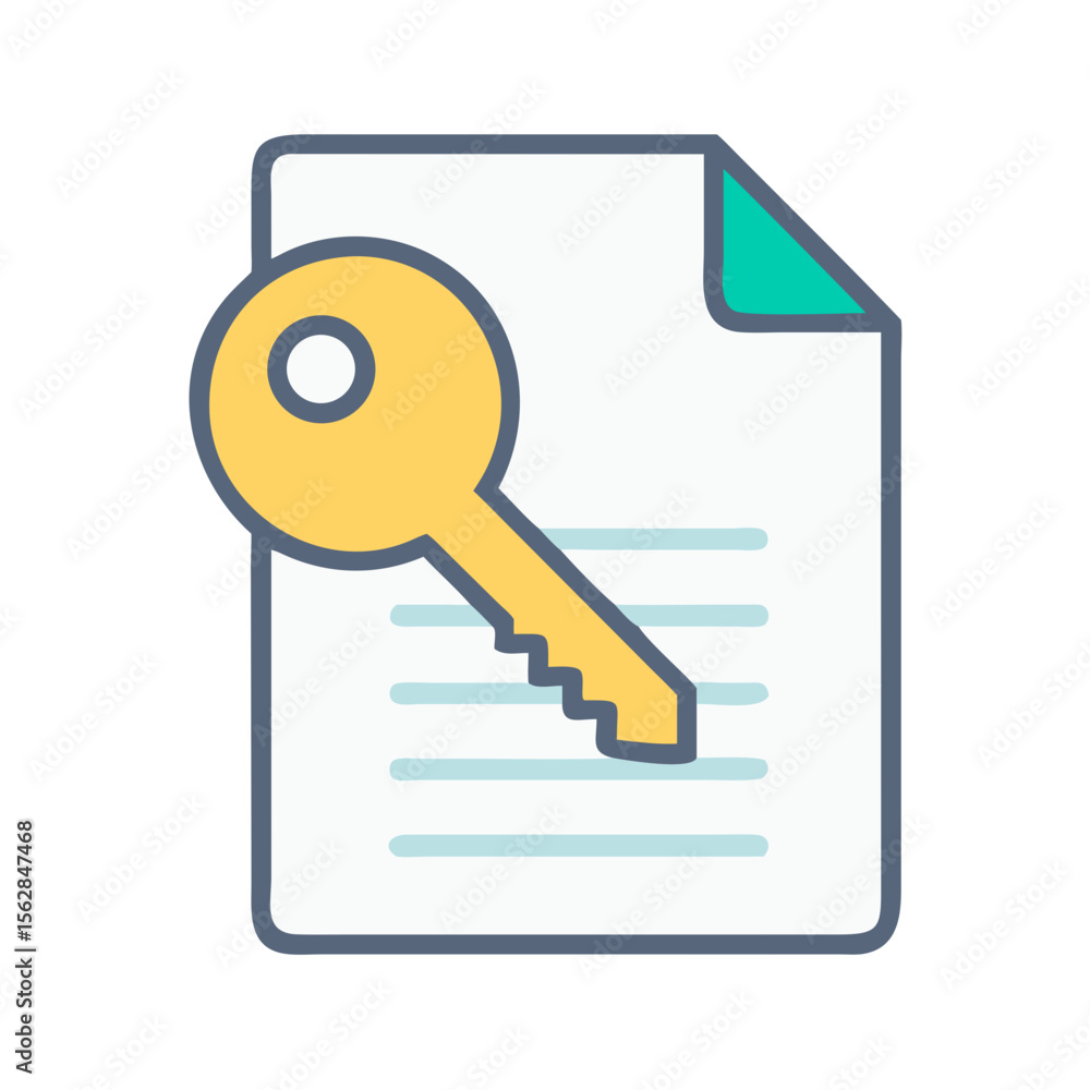Poster document with key icon flat illustration for access
