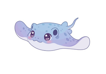 Cartoon stingray with big eyes light blue with spots and rosy cheeks