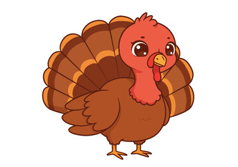 Cartoon turkey with brown and orange feathers red face and small feet