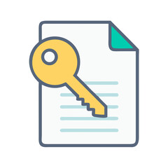 Document with Key Icon Flat Illustration for Access