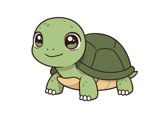 Cartoon turtle with green shell head and legs plus light brown underside