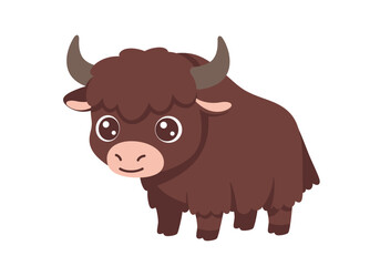 Cartoon yak with large eyes and small horns