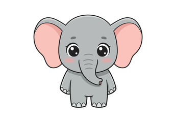 Cute cartoon elephant with big ears  eyes standing upright