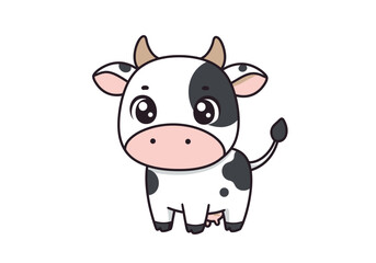 Cute cartoon cow standing with black and white spots and a pink snout