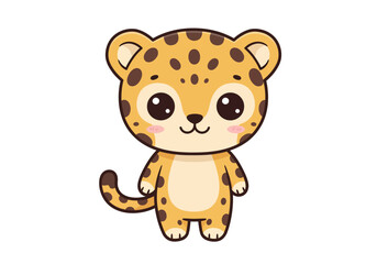Cute cartoon jaguar with a tan body spots big eyes and small nose © Chico Store