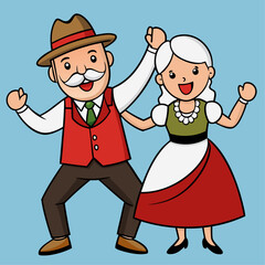 Elderly swiss couple dancing in traditional folk attire