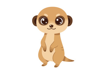 Cute meerkat standing on hind legs with big eyes and a small smile