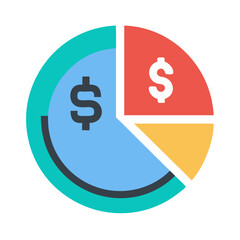 Colorful pie chart of money showing financial breakdown