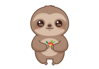 Cute sloth holding berries cartoonstyle