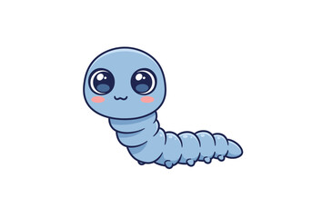 Cute stylized blue cartoon caterpillar with big eyes and a happy expression