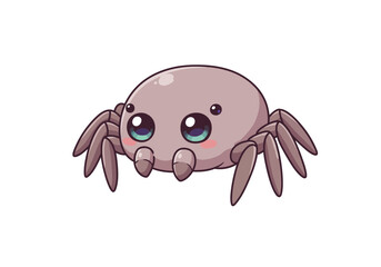 Cute spider with big eyes and blush on a white background