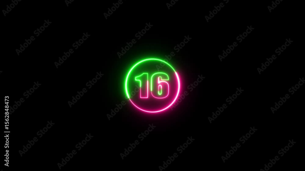 Poster neon number animation. animation of glowing neon purple and green color number text animation.