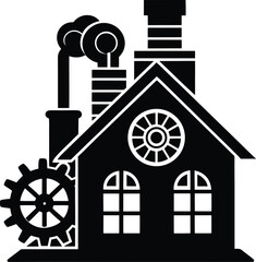  Factory with Gears and Smoke Stack