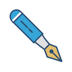 Blue fountain pen icon isolated against solid black backdrop