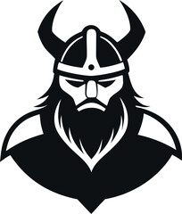 Vector art of a powerful viking warrior with a horned helmet, isolated on white background