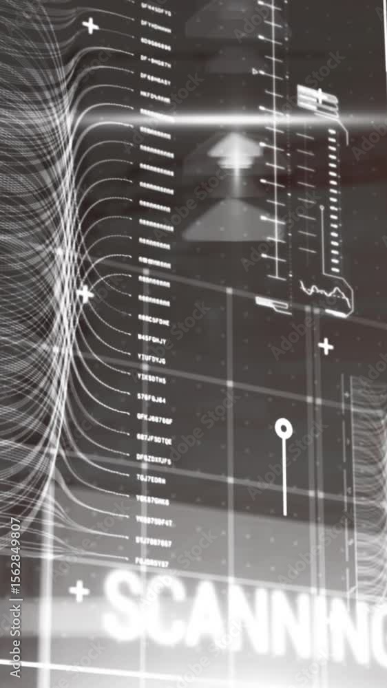 Poster animation of data processing and statistics over grid on blue background