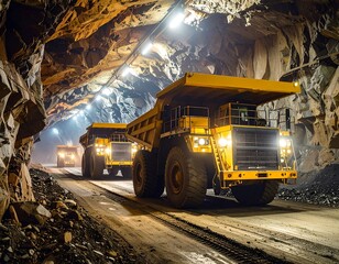 A subterranean mining operation with heavy machinery extracting minerals