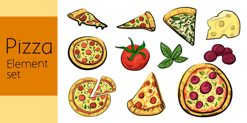 set of pizza element