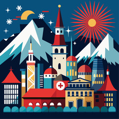 Iconic swiss city skylines featuring bern and zurich landmarks