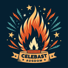 Vector t shirt design featuring a cozy bonfire under a starry night sky