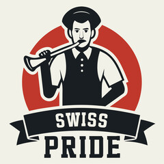 Silhouette of a person playing an alphorn designed for t shirts