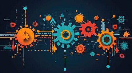 Obraz premium Process Improvement and Productivity Growth Strategies with Gears and Arrows Representing Optimization Efficiency and Workflow Enhancements for Business Success and Organizational Growth