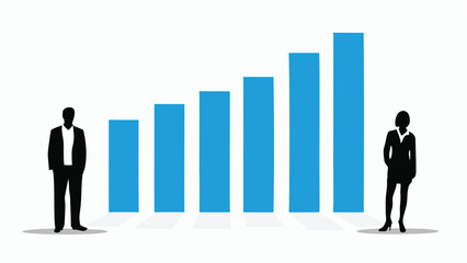Fototapeta premium Business growth chart with male and female figures on either side showing success and improvement rate