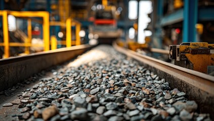 Obraz premium Industrial conveyor belt carrying gravel