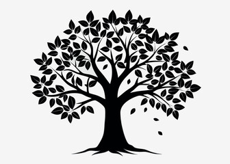 Fototapeta premium Vector art of a silhouette of a tree with leaves and branches is isolated on white background