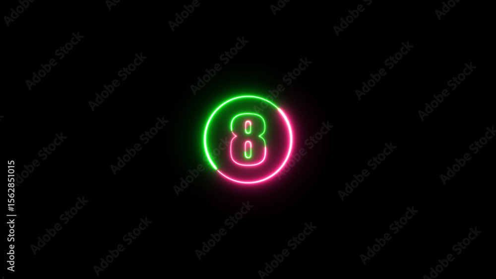 Fototapete number eight/8 glowing in the on the black background. neon light number 8 isolated on background. a