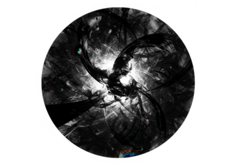 An abstract black and white fractal design in a circular shape isolated on transparent background