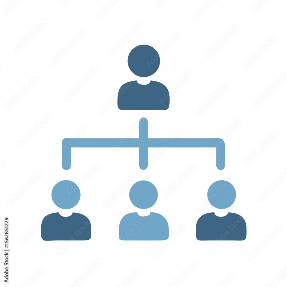 Poster hierarchical organizational chart showing management structure and reporting lines