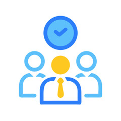 Team leadership icon with checkmark over stylized group symbol