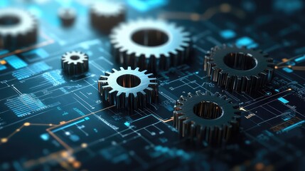 Process Improvement with Gears and Arrows Representing Business Growth Featuring Workflow Optimization Efficiency Enhancements and Business Strategy for Organizational Development and Success