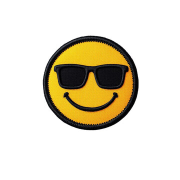Yellow Smiley Face Patch with Sunglasses Embroidered patch